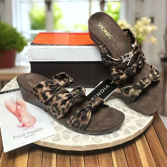 Vionic Park Rizzo Orthotic Comfort Leopard Wedge Sandals Women’s Size 8 NIB - Picture 4 of 10